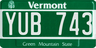 VT license plate YUB743
