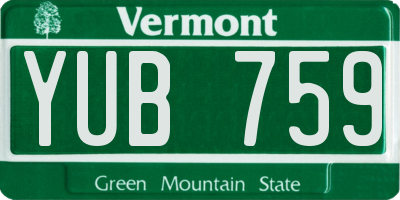 VT license plate YUB759