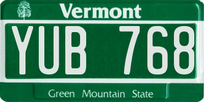 VT license plate YUB768
