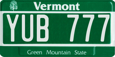 VT license plate YUB777