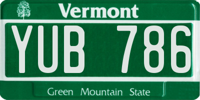 VT license plate YUB786