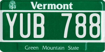 VT license plate YUB788