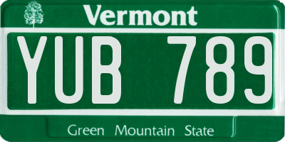 VT license plate YUB789