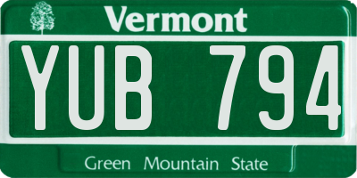 VT license plate YUB794