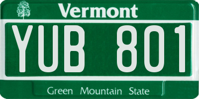 VT license plate YUB801