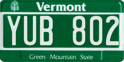 VT license plate YUB802