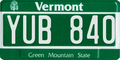 VT license plate YUB840