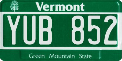 VT license plate YUB852