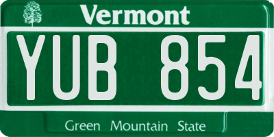 VT license plate YUB854
