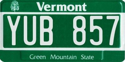 VT license plate YUB857