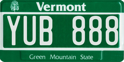 VT license plate YUB888