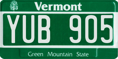 VT license plate YUB905