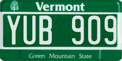 VT license plate YUB909