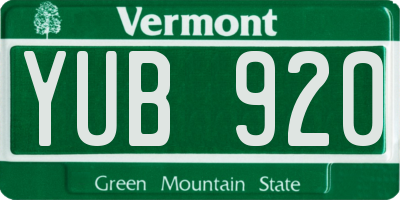 VT license plate YUB920