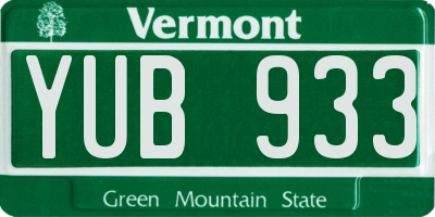 VT license plate YUB933