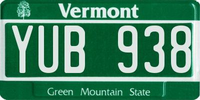 VT license plate YUB938
