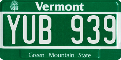 VT license plate YUB939