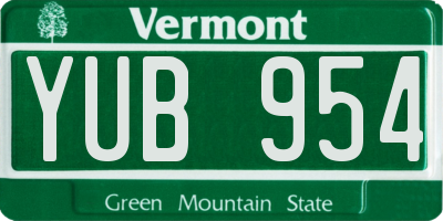 VT license plate YUB954