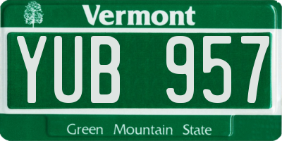 VT license plate YUB957