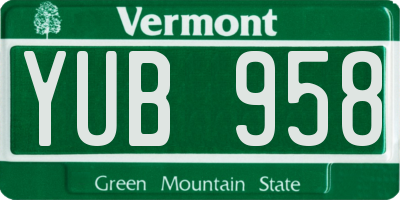 VT license plate YUB958