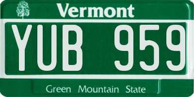 VT license plate YUB959