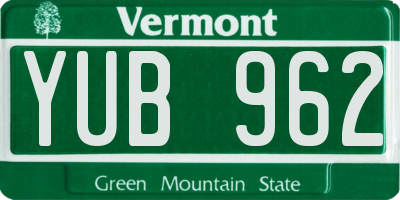 VT license plate YUB962