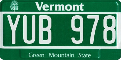 VT license plate YUB978