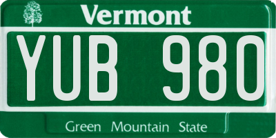 VT license plate YUB980