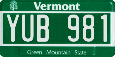 VT license plate YUB981