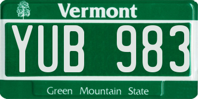 VT license plate YUB983