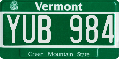 VT license plate YUB984