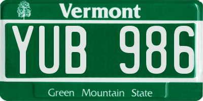 VT license plate YUB986