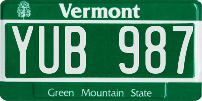 VT license plate YUB987