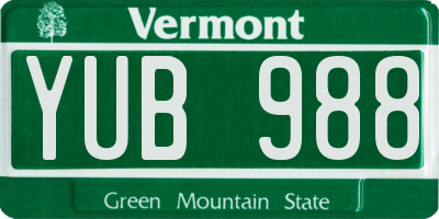 VT license plate YUB988