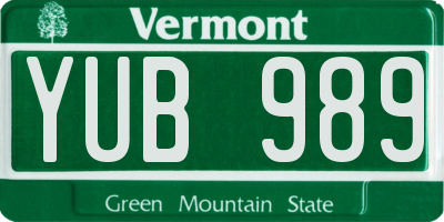 VT license plate YUB989
