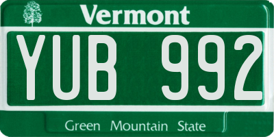 VT license plate YUB992