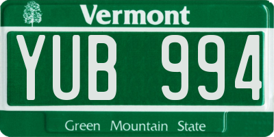 VT license plate YUB994