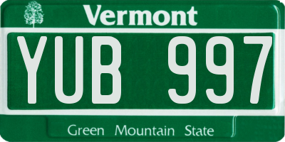 VT license plate YUB997
