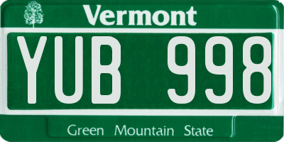 VT license plate YUB998