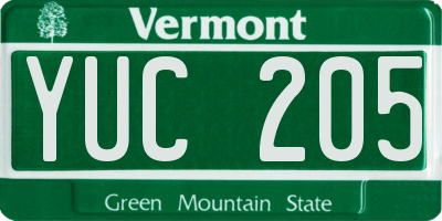 VT license plate YUC205
