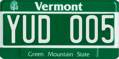 VT license plate YUD005