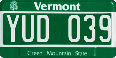 VT license plate YUD039