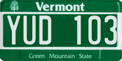 VT license plate YUD103