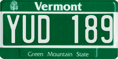 VT license plate YUD189