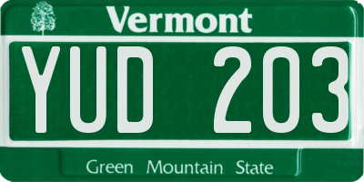 VT license plate YUD203