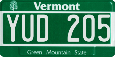 VT license plate YUD205