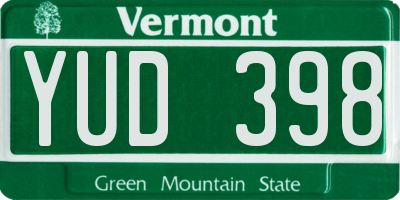 VT license plate YUD398