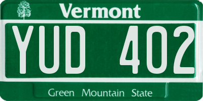 VT license plate YUD402