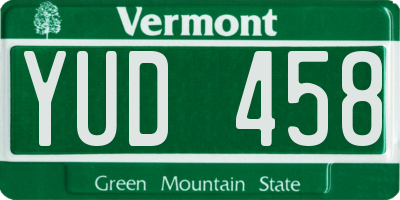 VT license plate YUD458