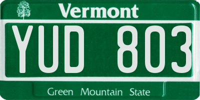 VT license plate YUD803